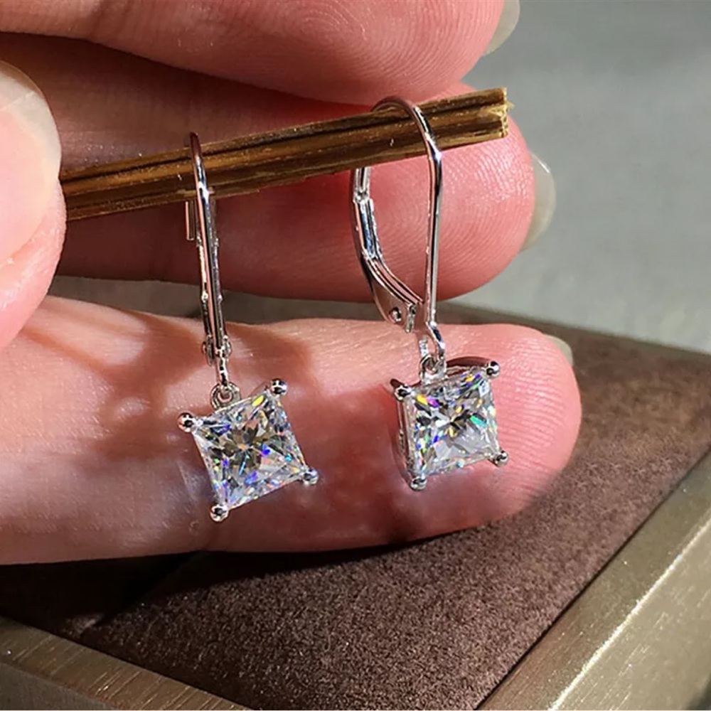 Elegant  Silver Jewelry Drop Earrings for Women Cubic Zirconia